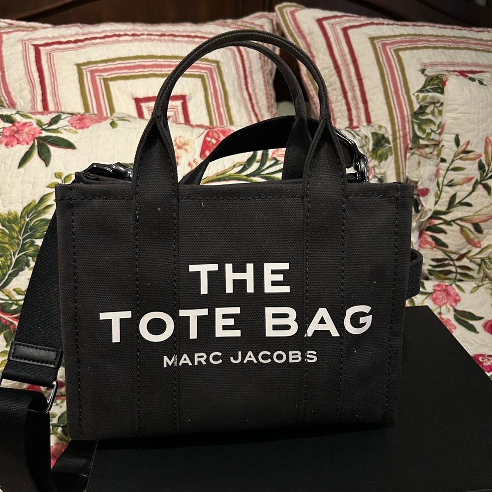 Marc Jacobs Black Canvas Tote Bag with Bold Text